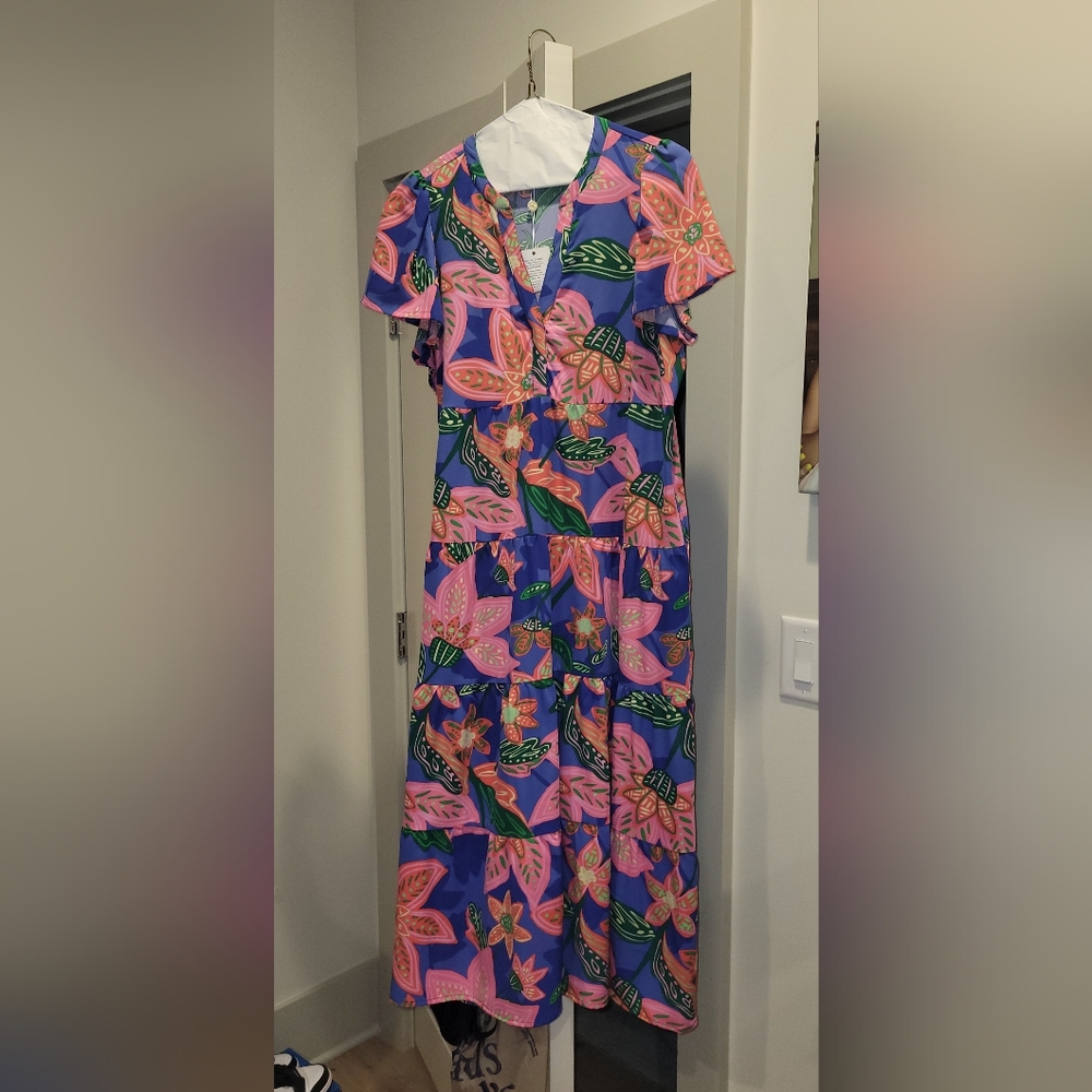 Pink and Orange Flutter Sleeve Sundress